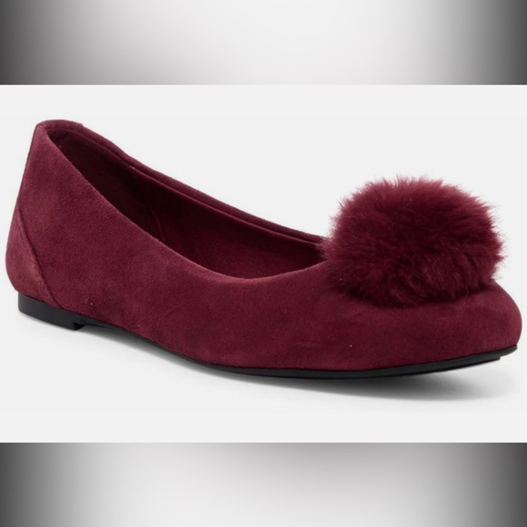 Michael Kors Shoes - Michael Kors Remi Pom Pom Ballet Flat Suede/Fur Mulberry Deep Red
